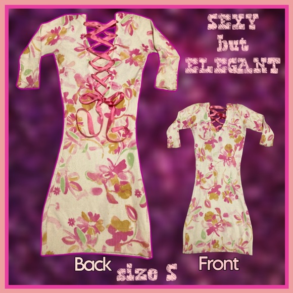 Joyce Leslie Dresses & Skirts - JOYCE LESLIE FLORAL 3/4 SLEEVE BODYCON LACE UP BACK DRESS size S